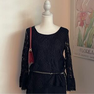 Vintage 90s Y2K Lace Top Bell Sleeves Romantic Goth Vampire Whimsigoth Witchy S